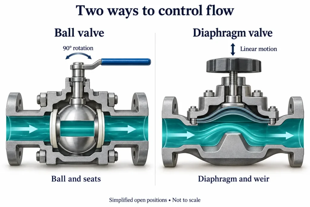 ball valve diaphragm valve operating principles